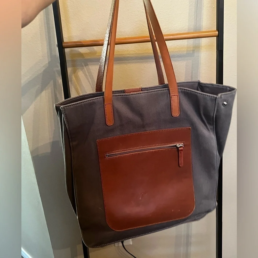 ▶️ Pottery Barn Kids ◀️ Gray Canvas Leather Tote
